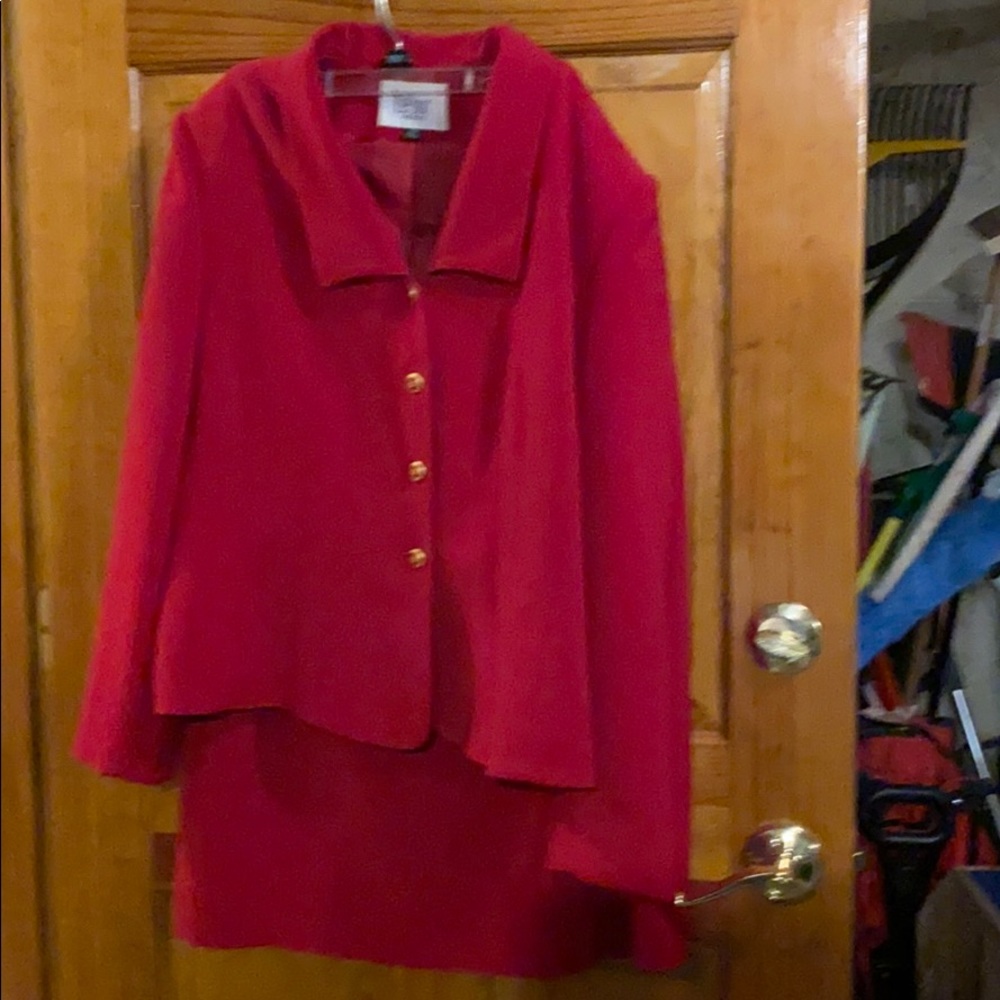 LeSuit Red Suit Size 14P Jacket and 16P Skirt